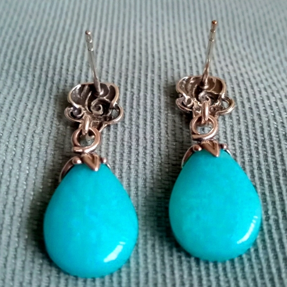 *Sold-Do not buy* CAROLYN POLLOCK AMAZONITE AND STERLING SILVER EARRING'S - Picture 3 of 5